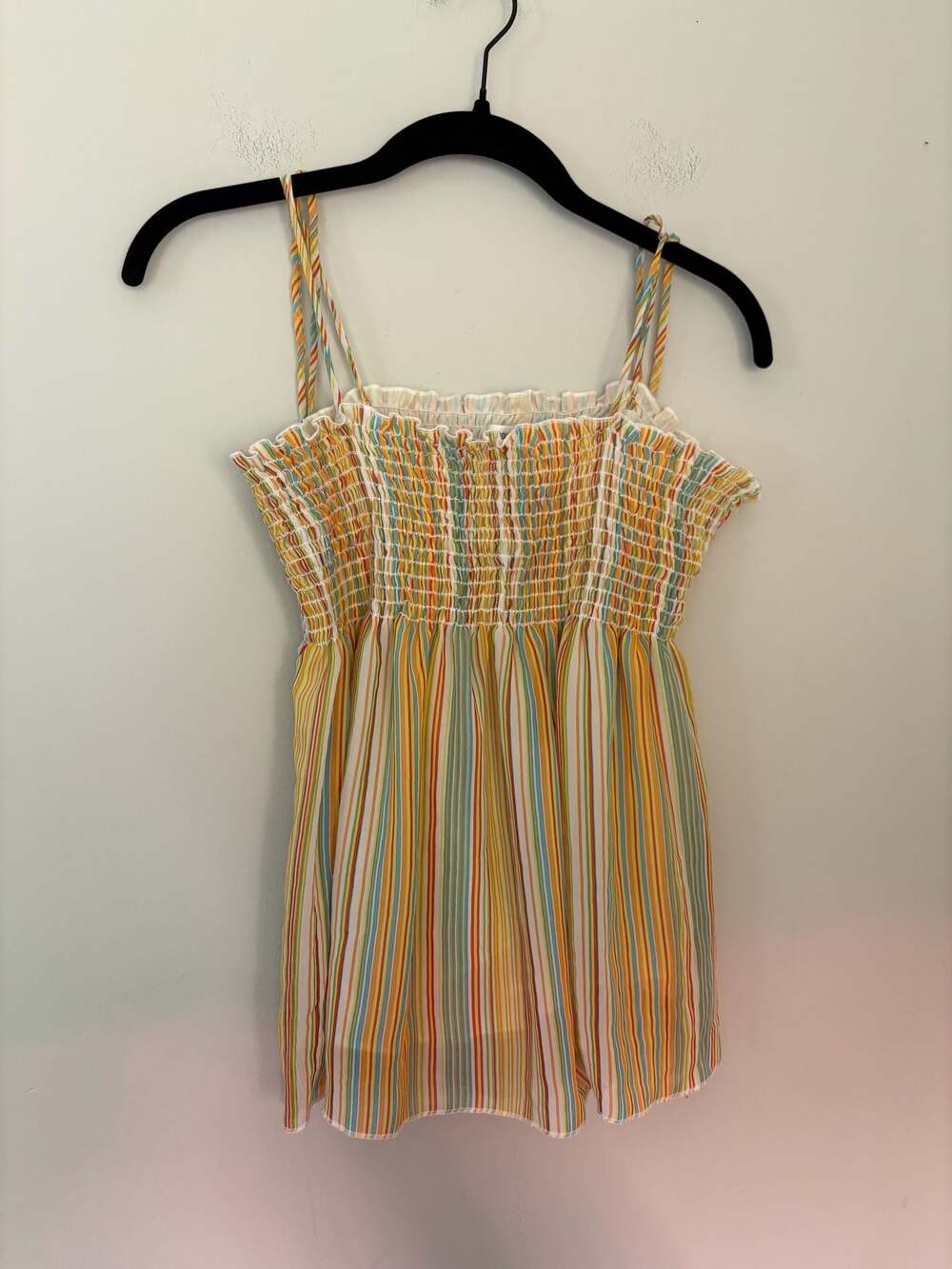 No Boundaries Yellow Multi-Stripe Smocked Babydoll Cami Top Sz S/M